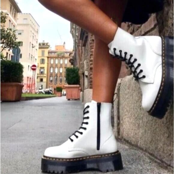 Dr. Martens Shoes - Dr. Martens Jadon White Platform Boots Lace Up Zip Combat Edgy Women's Size 8